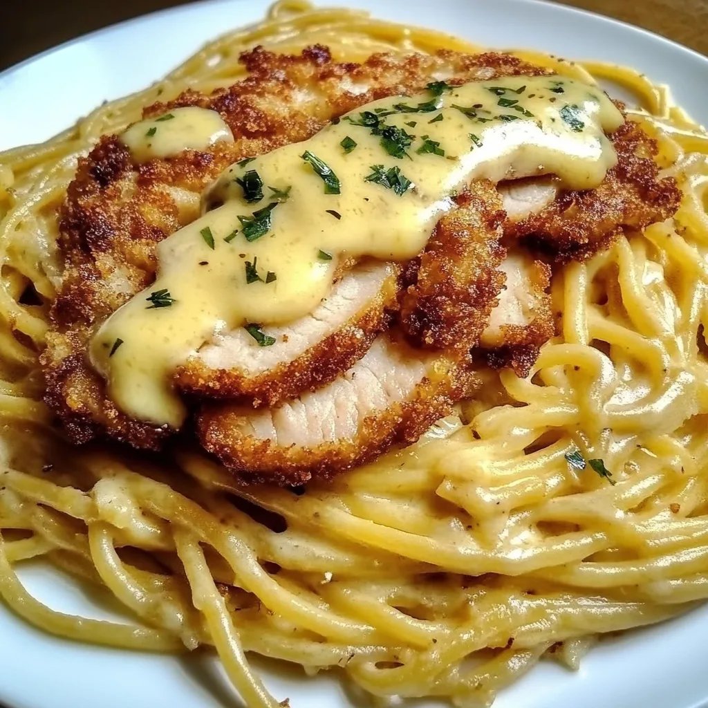 Knuspriges Hähnchen mit cremiger Pasta