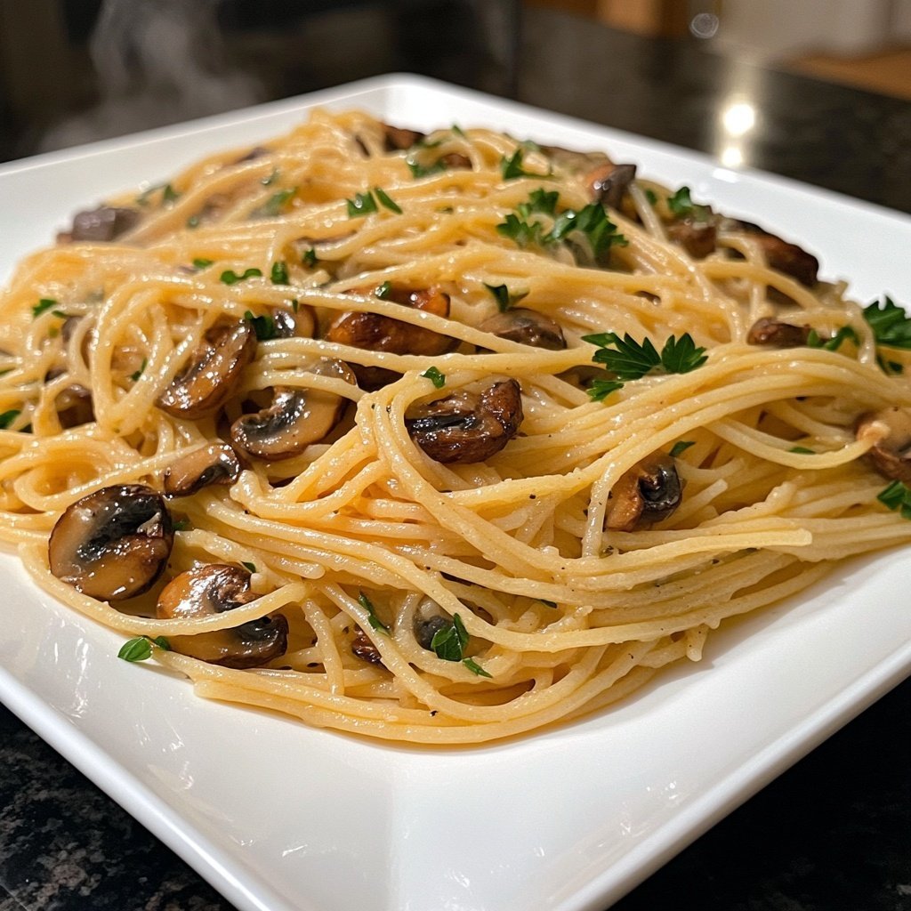 Spaghetti mit Pilzen und Petersilie