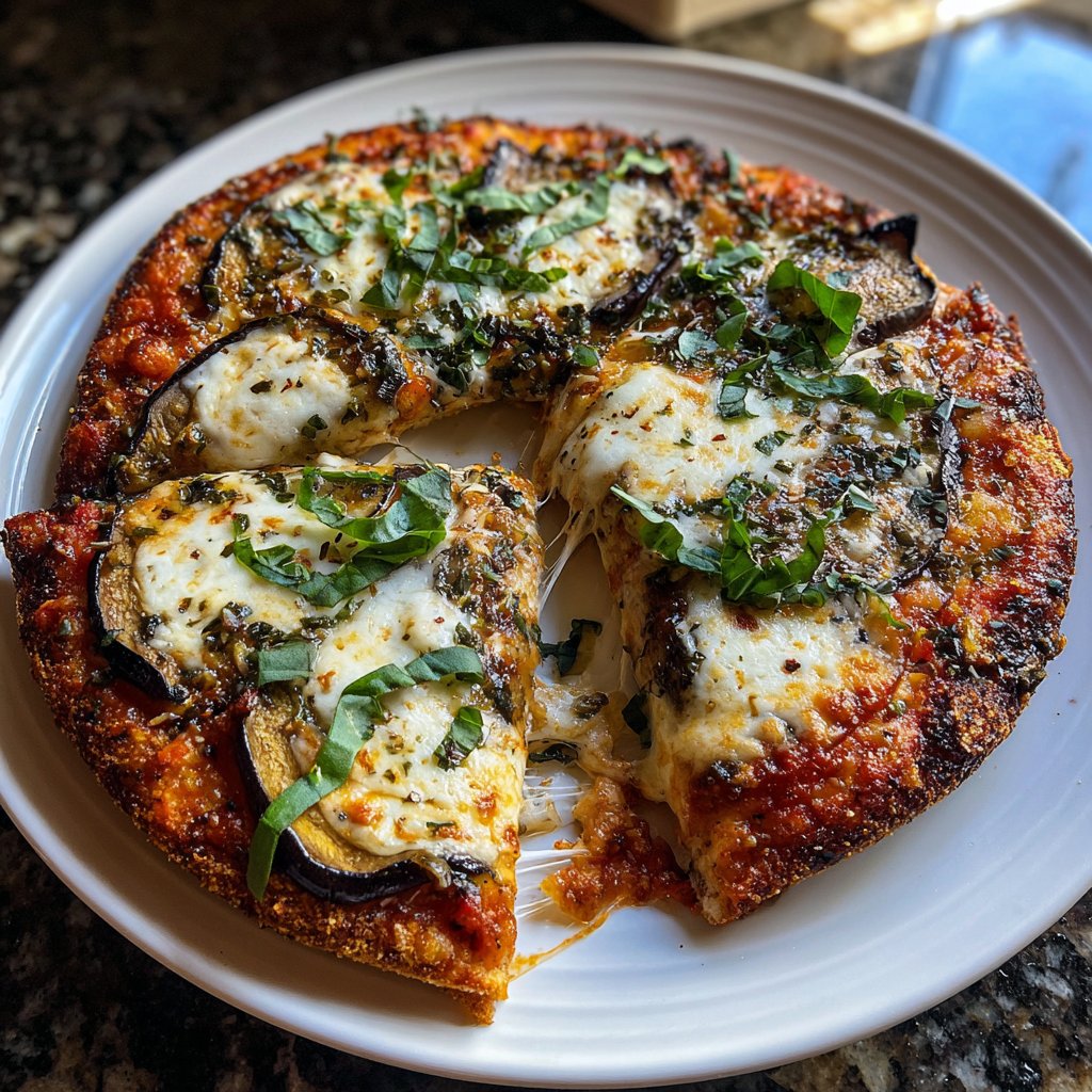 Pizza mit Aubergine und Mozzarella