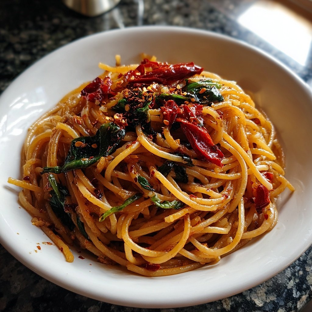 Spaghetti mit Chili und Knoblauchöl